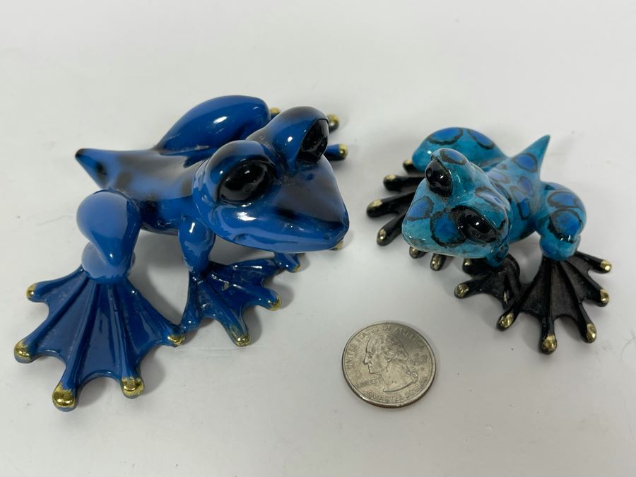 Pair Of Signed Limited Edition Barry Stein Hand Painted Metal Frogs [Photo 3]