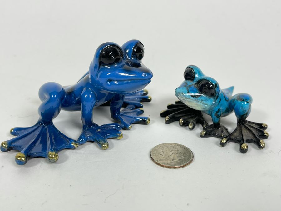 Pair Of Signed Limited Edition Barry Stein Hand Painted Metal Frogs