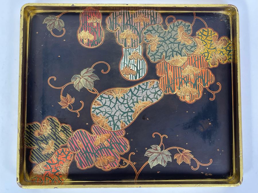 Fine Hand Painted Japanese Lacquer Tray 12 X 10 [Photo 2]