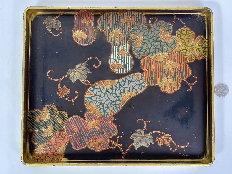 Fine Hand Painted Japanese Lacquer Tray 12 X 10 [Photo 3]