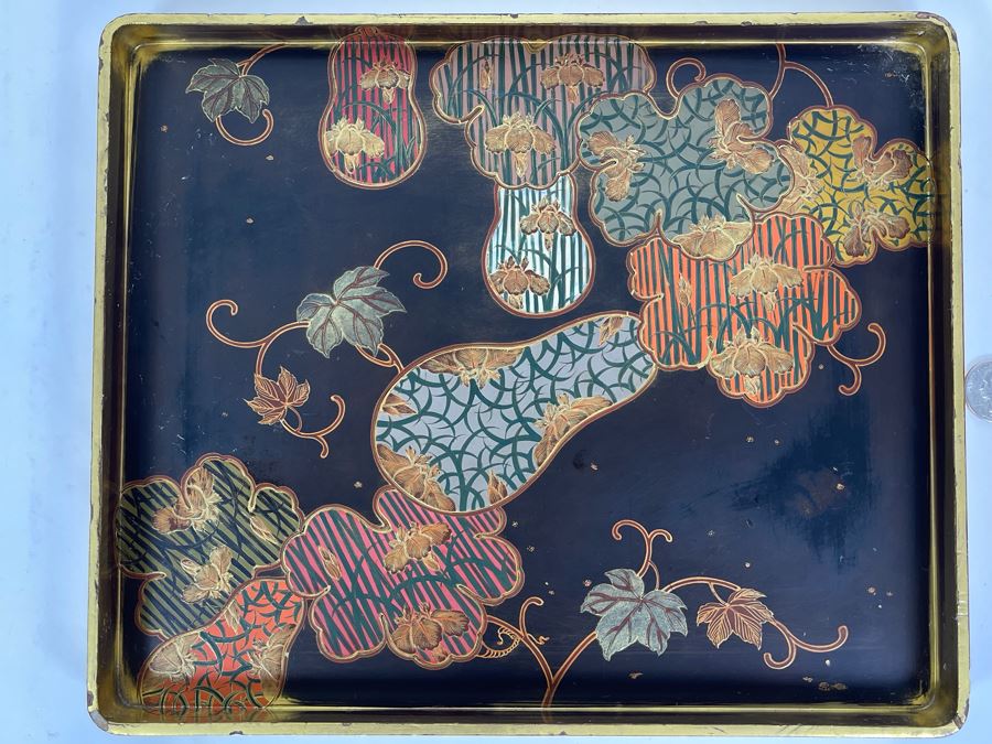 Fine Hand Painted Japanese Lacquer Tray 12 X 10 [Photo 4]