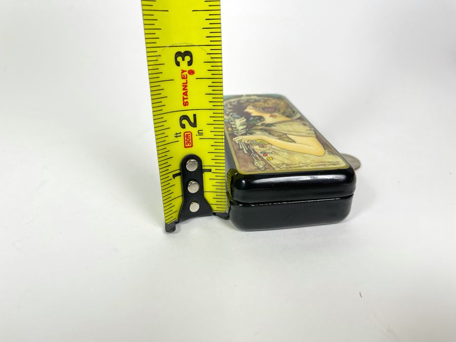 Fine Handmade Signed Russian Lacquer Box Art Nouveau Period Style After Alphonse Mucha With Inlaid Mother Of Pearl Design 2.25W X 5L X 1H [Photo 22]