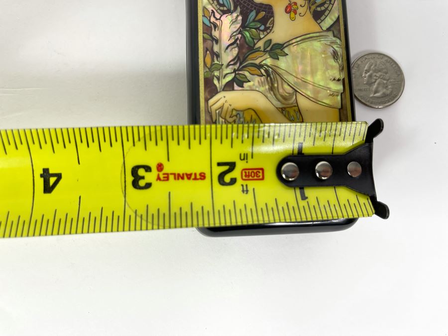 Fine Handmade Signed Russian Lacquer Box Art Nouveau Period Style After Alphonse Mucha With Inlaid Mother Of Pearl Design 2.25W X 5L X 1H [Photo 20]