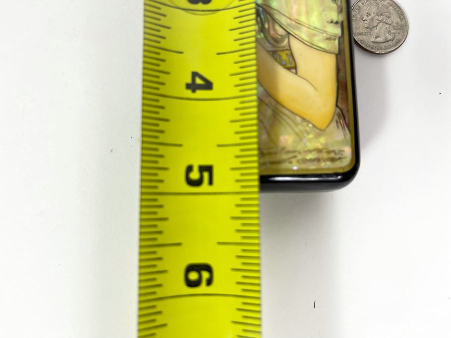 Fine Handmade Signed Russian Lacquer Box Art Nouveau Period Style After Alphonse Mucha With Inlaid Mother Of Pearl Design 2.25W X 5L X 1H [Photo 21]