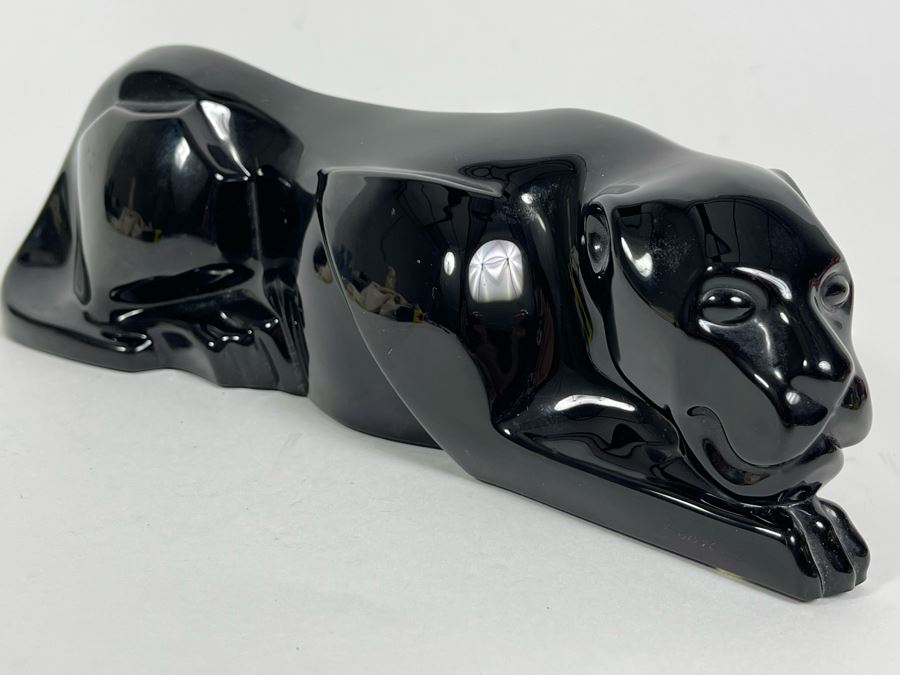 Baccarat France Signed Art Deco Style Black Crystal Panther 10.25L X 3H [Photo 2]