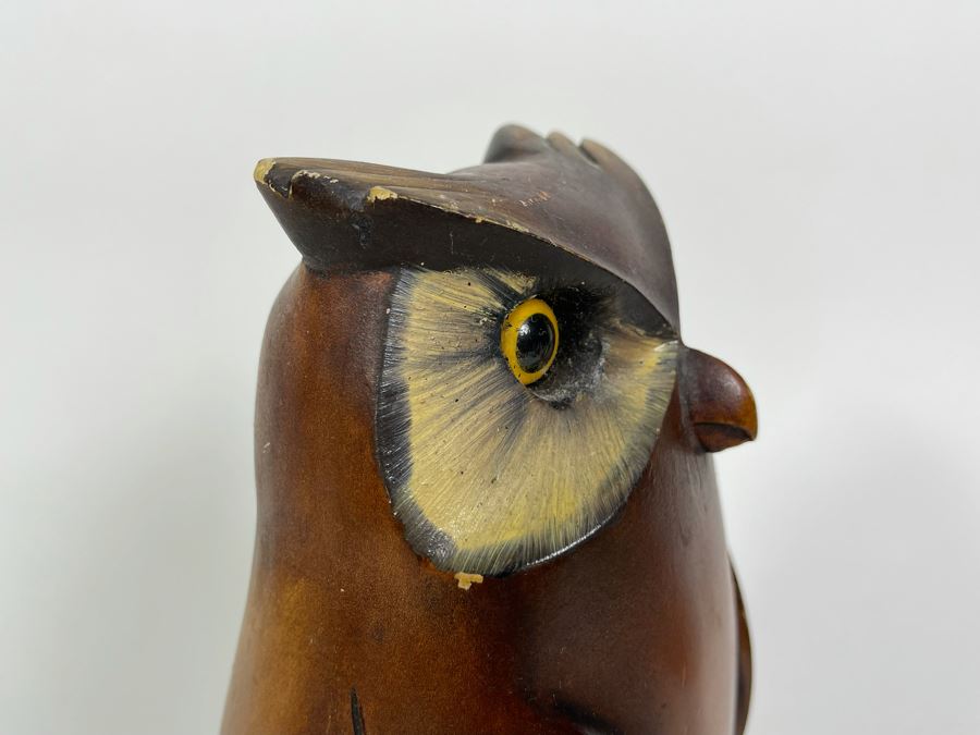 Vintage Carved Wood Hand Painted Owl Sculpture 10H [Photo 8]