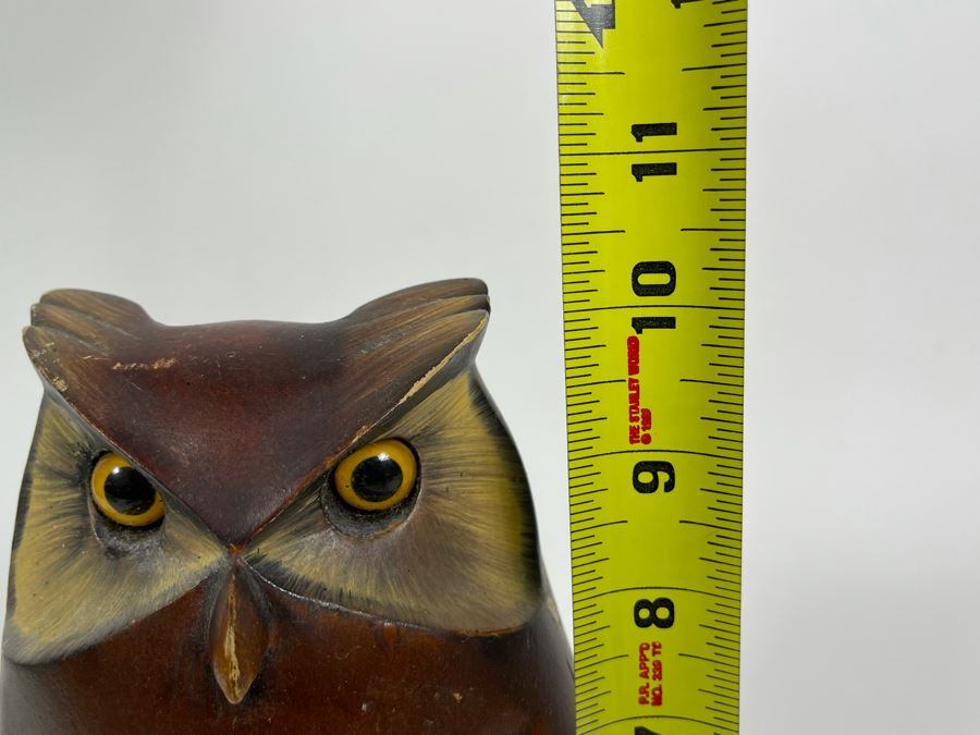 Vintage Carved Wood Hand Painted Owl Sculpture 10H [Photo 10]