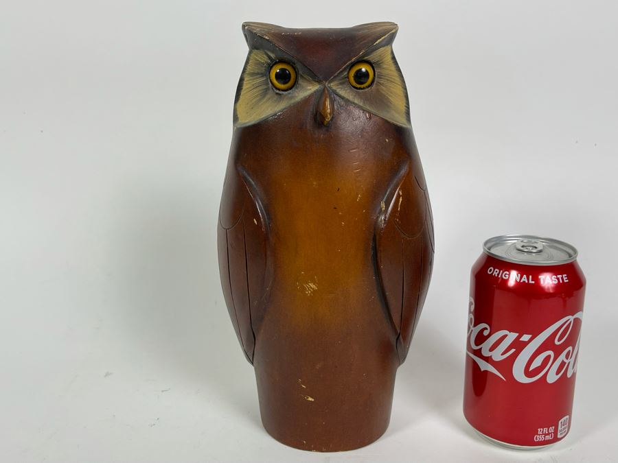 Vintage Carved Wood Hand Painted Owl Sculpture 10H [Photo 2]