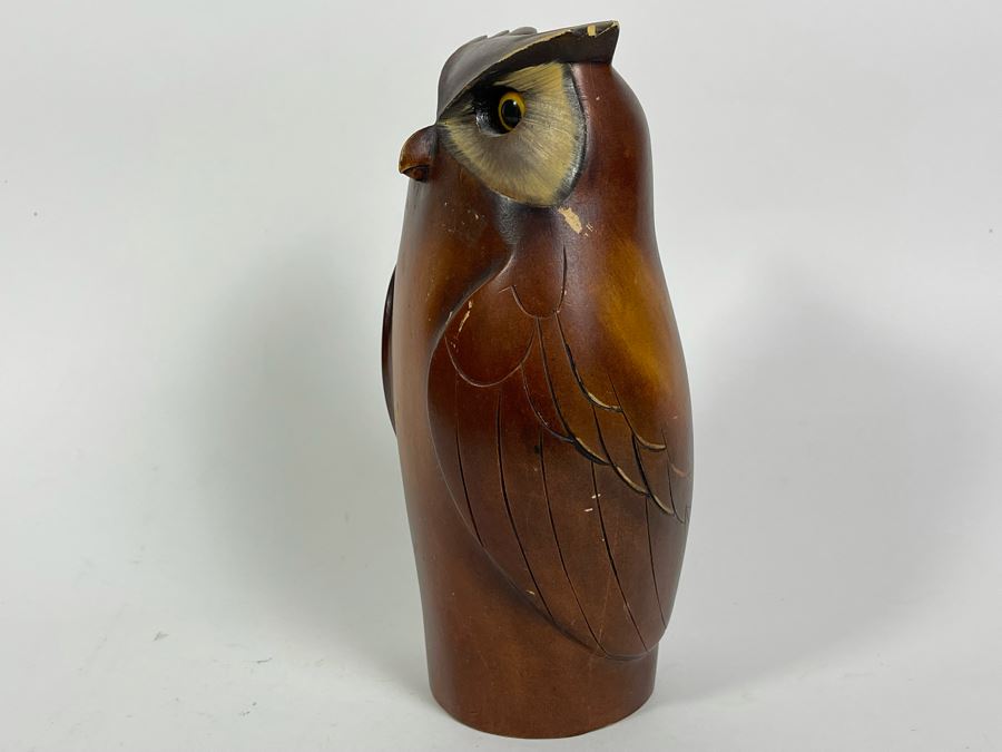 Vintage Carved Wood Hand Painted Owl Sculpture 10H [Photo 5]