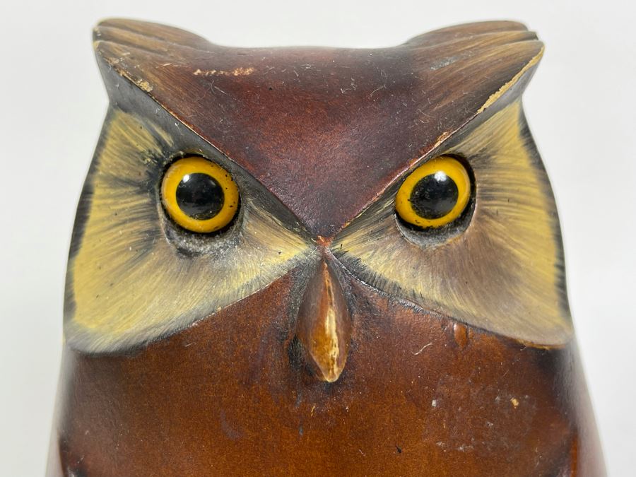 Vintage Carved Wood Hand Painted Owl Sculpture 10H [Photo 4]
