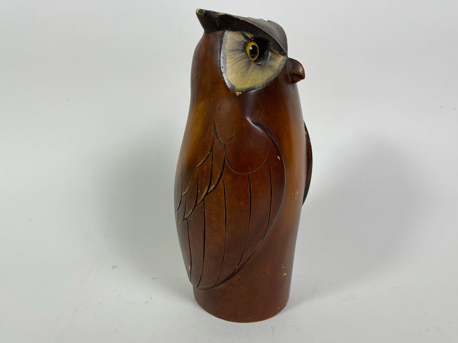 Vintage Carved Wood Hand Painted Owl Sculpture 10H [Photo 7]