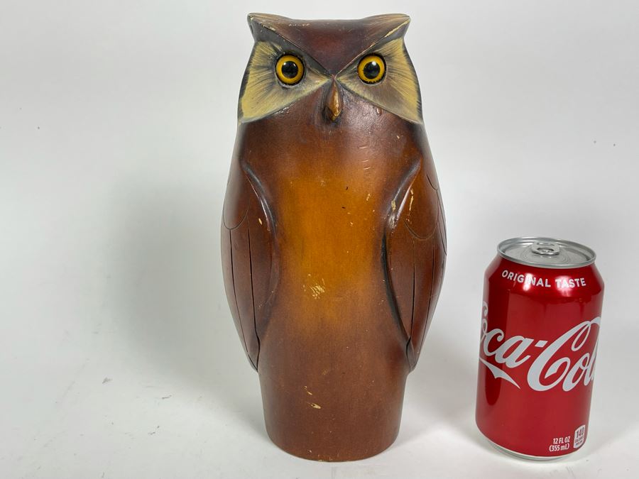 Vintage Carved Wood Hand Painted Owl Sculpture 10H