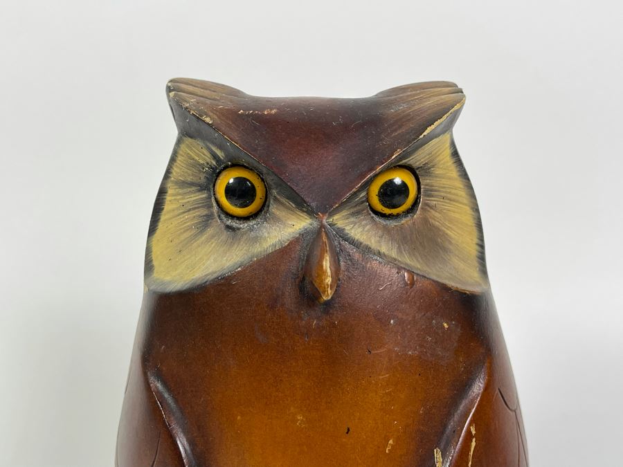 Vintage Carved Wood Hand Painted Owl Sculpture 10H [Photo 3]
