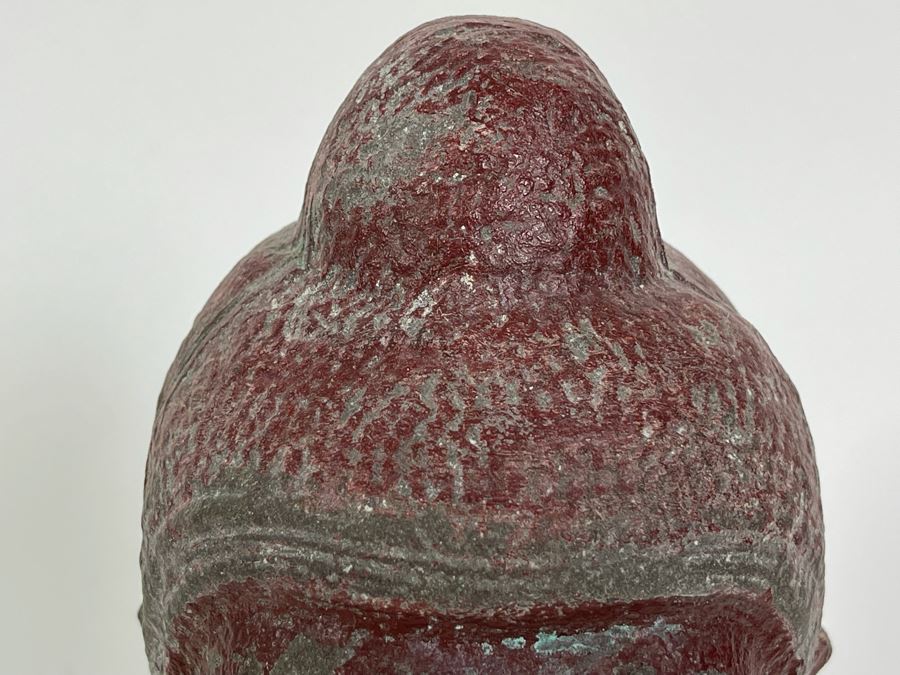 Old Chinese Buddha Head On Wooden Display Stand - Appears To Be Originally Gilded 7H (With Stand 9H) [Photo 6]