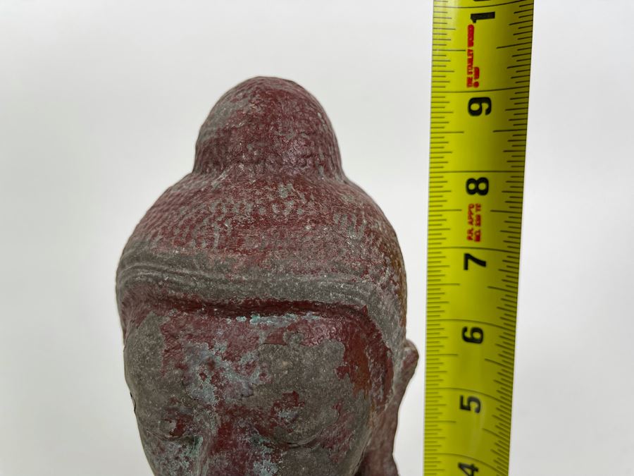 Old Chinese Buddha Head On Wooden Display Stand - Appears To Be Originally Gilded 7H (With Stand 9H) [Photo 28]