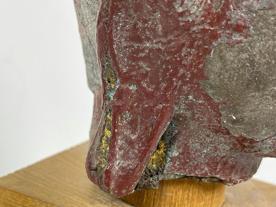 Old Chinese Buddha Head On Wooden Display Stand - Appears To Be Originally Gilded 7H (With Stand 9H) [Photo 10]