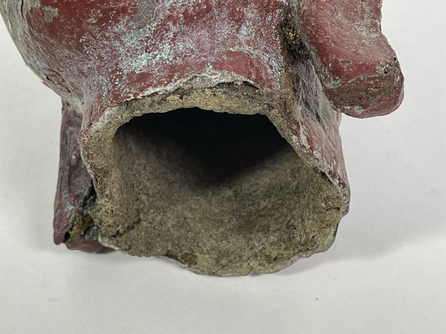 Old Chinese Buddha Head On Wooden Display Stand - Appears To Be Originally Gilded 7H (With Stand 9H) [Photo 22]