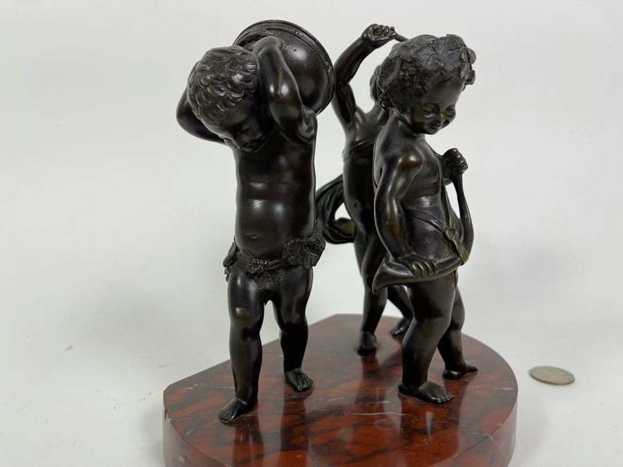Bronze Sculpture Putti Cherubs Musicians Playing Instruments On Marble Base After Clodion 7W X 5D X 8H [Photo 13]