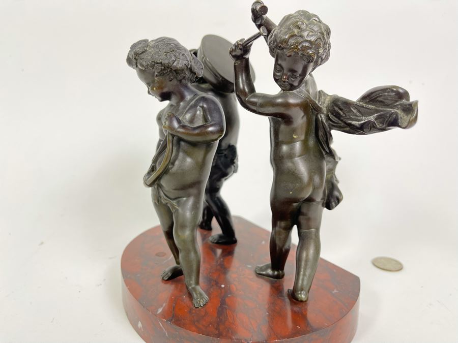 Bronze Sculpture Putti Cherubs Musicians Playing Instruments On Marble Base After Clodion 7W X 5D X 8H [Photo 8]