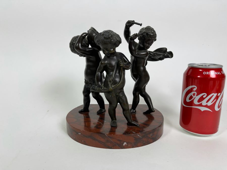 Bronze Sculpture Putti Cherubs Musicians Playing Instruments On Marble Base After Clodion 7W X 5D X 8H [Photo 16]