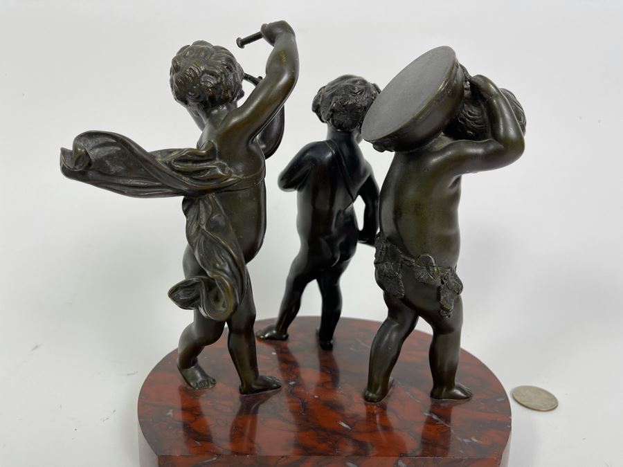 Bronze Sculpture Putti Cherubs Musicians Playing Instruments On Marble Base After Clodion 7W X 5D X 8H [Photo 10]