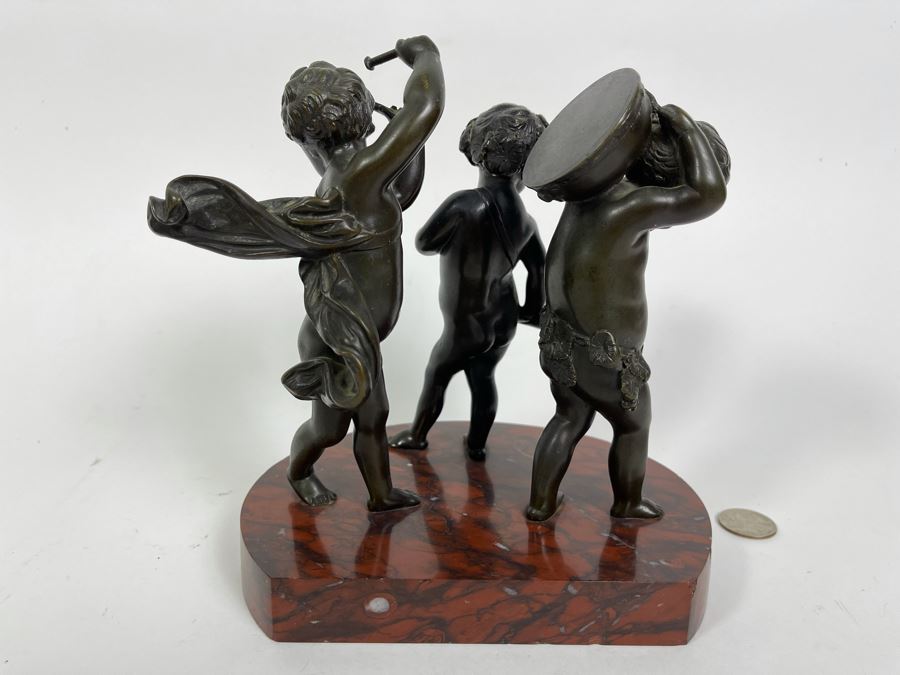 Bronze Sculpture Putti Cherubs Musicians Playing Instruments On Marble Base After Clodion 7W X 5D X 8H [Photo 9]