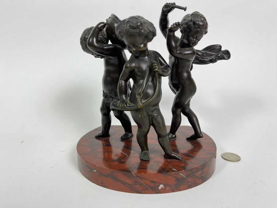 Bronze Sculpture Putti Cherubs Musicians Playing Instruments On Marble Base After Clodion 7W X 5D X 8H [Photo 1]
