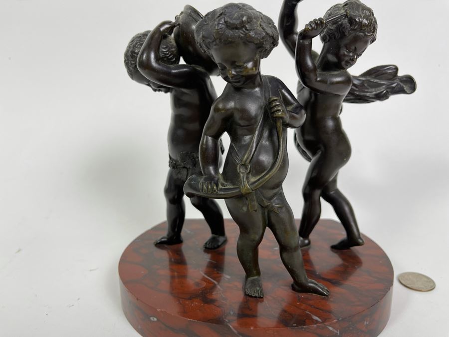 Bronze Sculpture Putti Cherubs Musicians Playing Instruments On Marble Base After Clodion 7W X 5D X 8H [Photo 4]