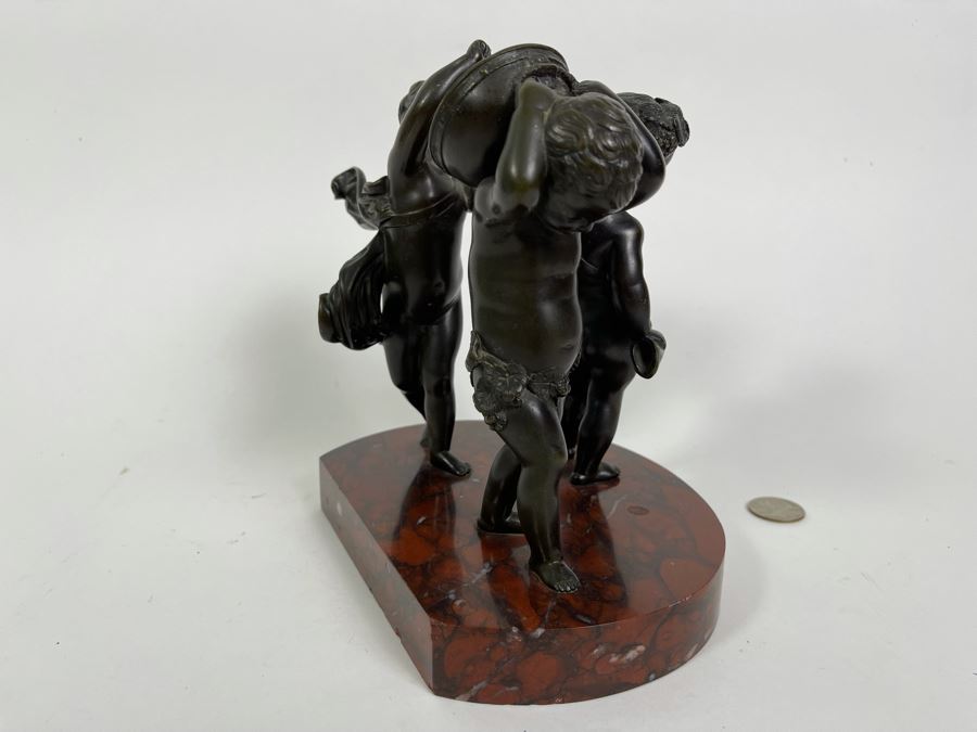 Bronze Sculpture Putti Cherubs Musicians Playing Instruments On Marble Base After Clodion 7W X 5D X 8H [Photo 11]