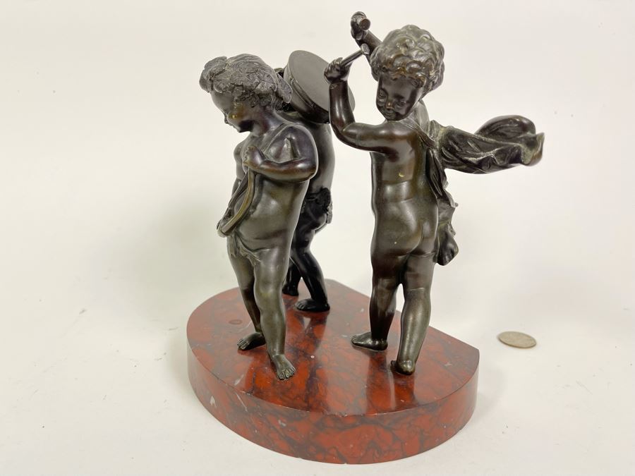 Bronze Sculpture Putti Cherubs Musicians Playing Instruments On Marble Base After Clodion 7W X 5D X 8H [Photo 7]