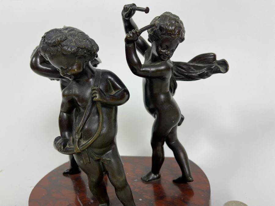 Bronze Sculpture Putti Cherubs Musicians Playing Instruments On Marble Base After Clodion 7W X 5D X 8H [Photo 5]