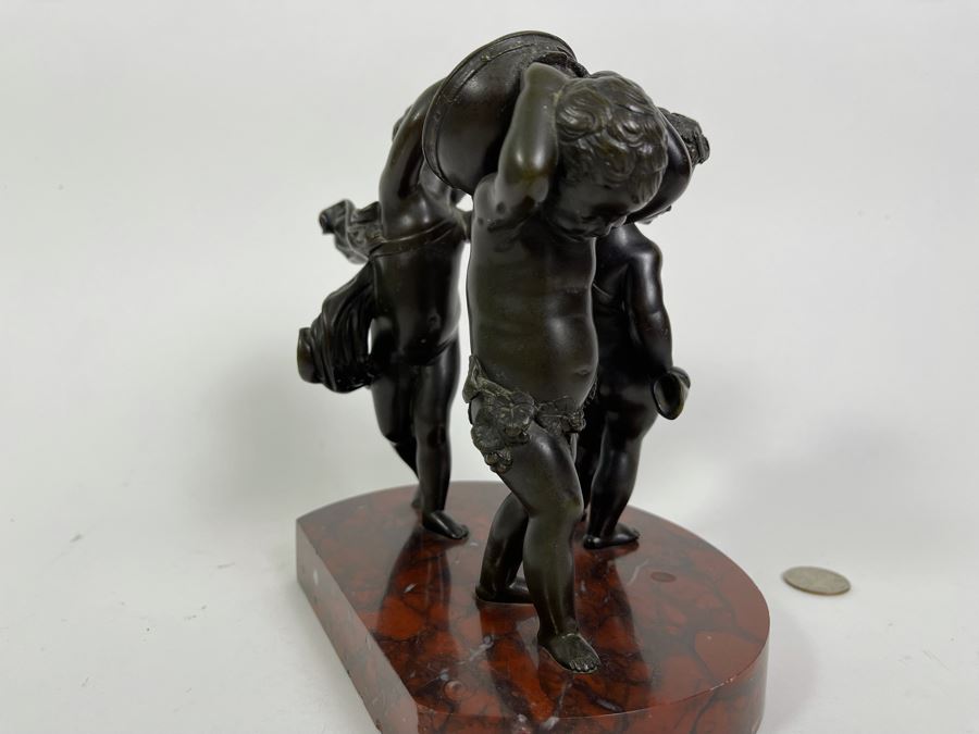 Bronze Sculpture Putti Cherubs Musicians Playing Instruments On Marble Base After Clodion 7W X 5D X 8H [Photo 12]