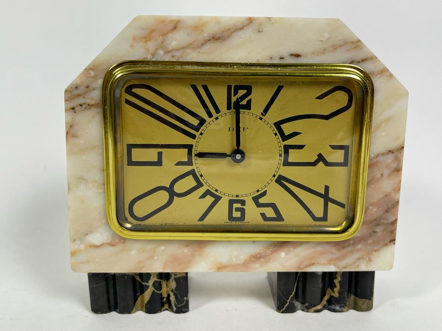 Art Deco Marble Desk Clock Converted To Battery Power 4.5W X 2D X 4H [Photo 2]