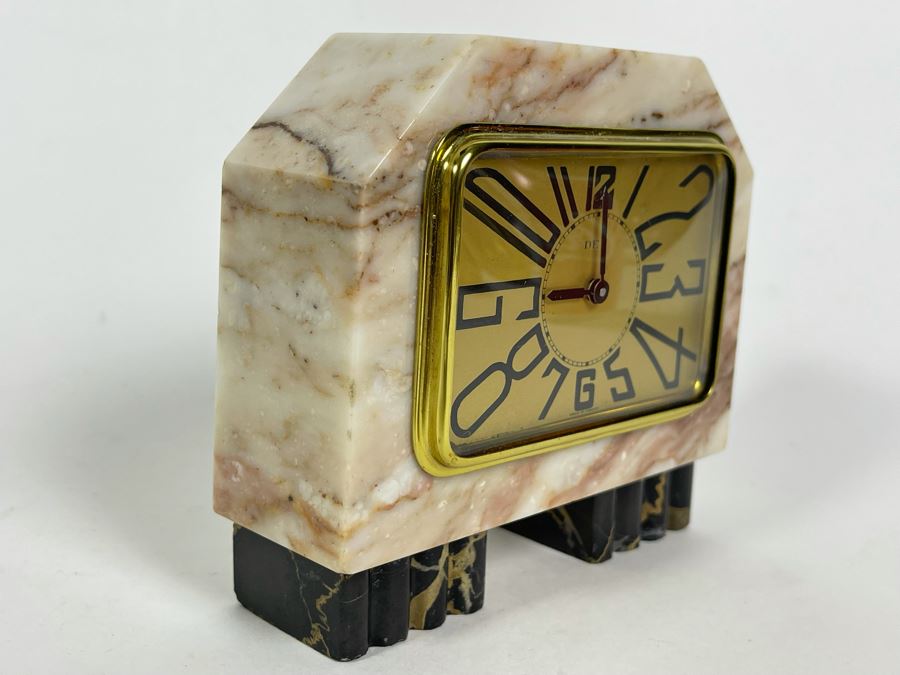 Art Deco Marble Desk Clock Converted To Battery Power 4.5W X 2D X 4H [Photo 5]