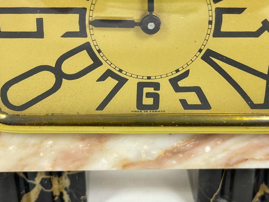 Art Deco Marble Desk Clock Converted To Battery Power 4.5W X 2D X 4H [Photo 3]