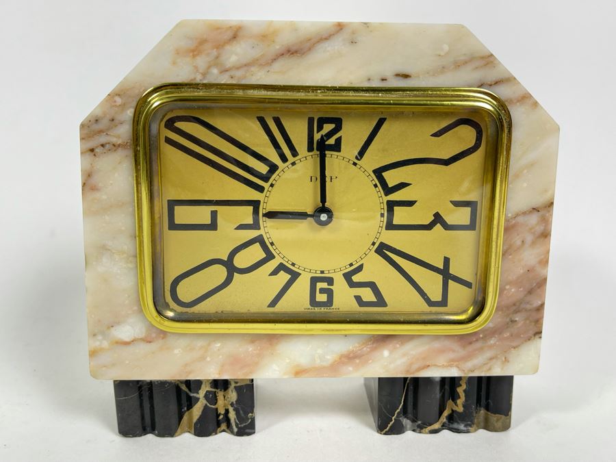 Art Deco Marble Desk Clock Converted To Battery Power 4.5W X 2D X 4H