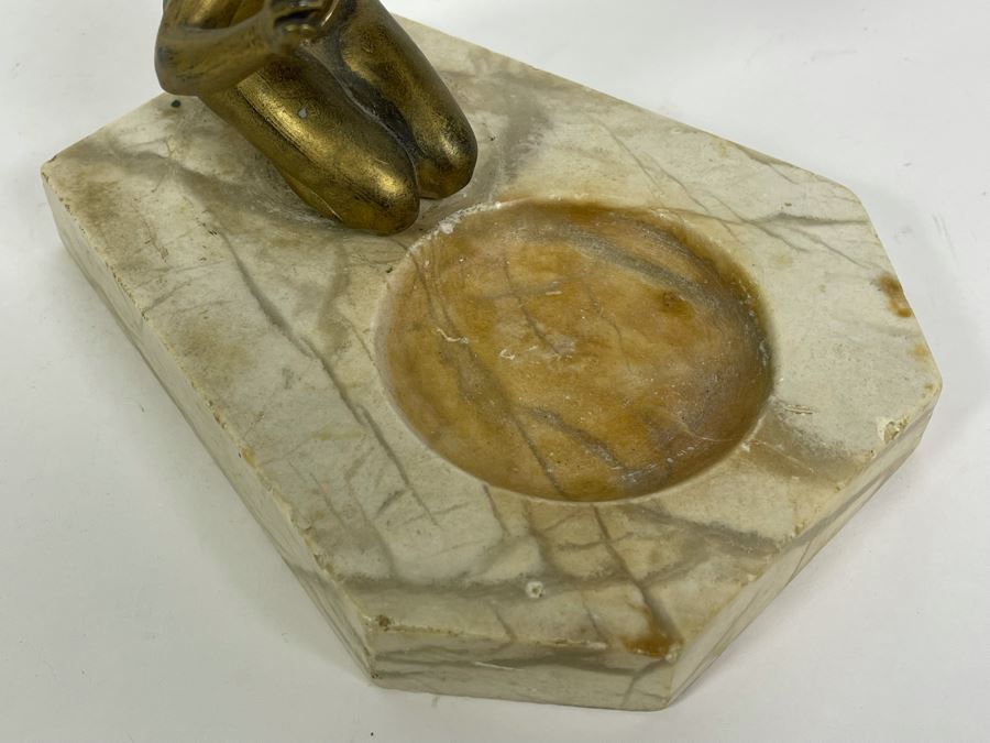 Art Deco Marble Base Trinket Dish Catchall Tray With Gilt Metal Woman Sculpture 7W X 6D X 5H [Photo 12]