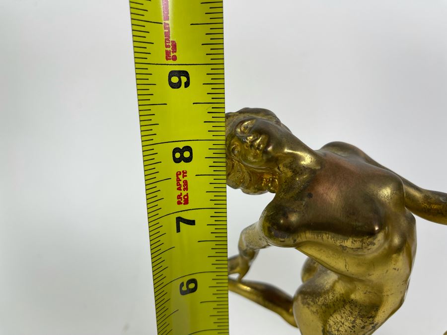 Pair Of Art Deco Gilt Metal Dancing Woman Sculptures On Onyx Marble Base 8.5H [Photo 11]