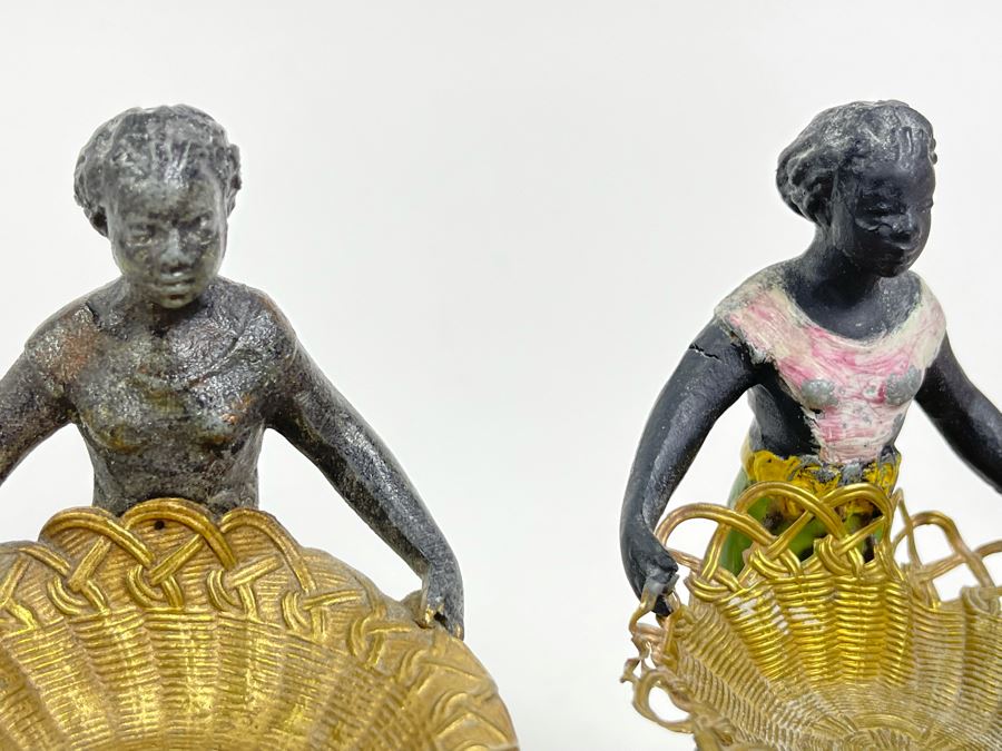 Pair Of Vintage Metal Figurines Holding Trays 4.5H [Photo 15]