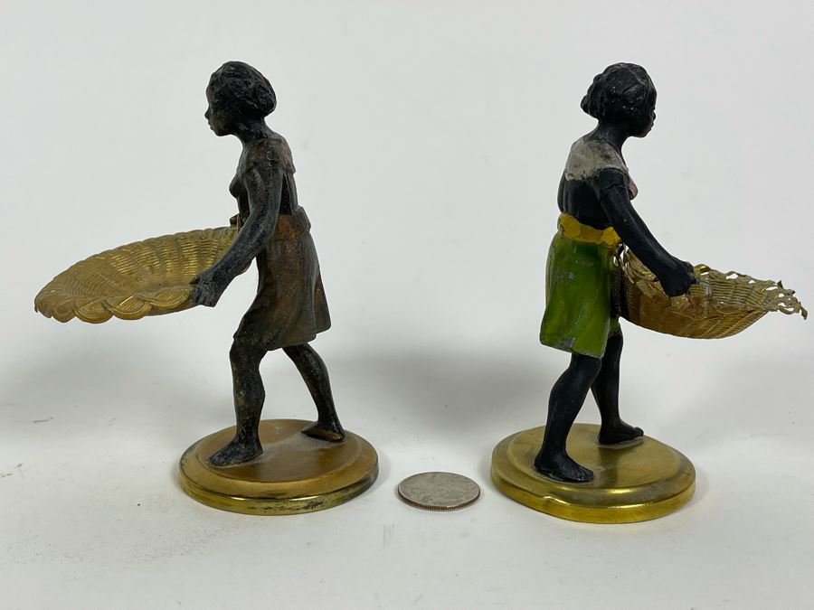 Pair Of Vintage Metal Figurines Holding Trays 4.5H [Photo 8]