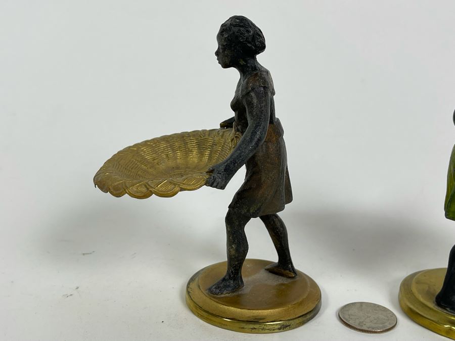 Pair Of Vintage Metal Figurines Holding Trays 4.5H [Photo 10]