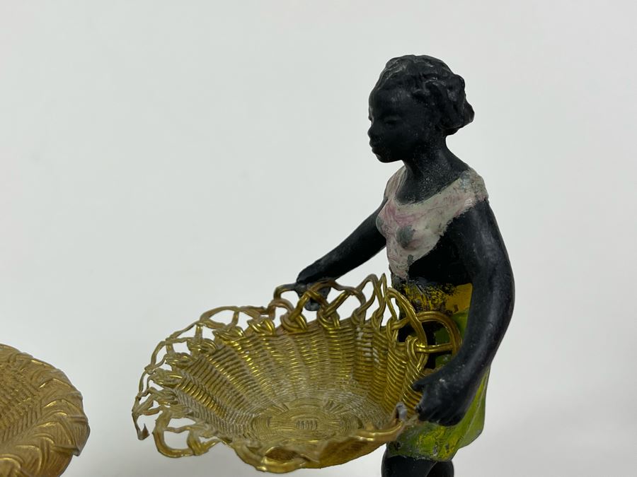 Pair Of Vintage Metal Figurines Holding Trays 4.5H [Photo 6]