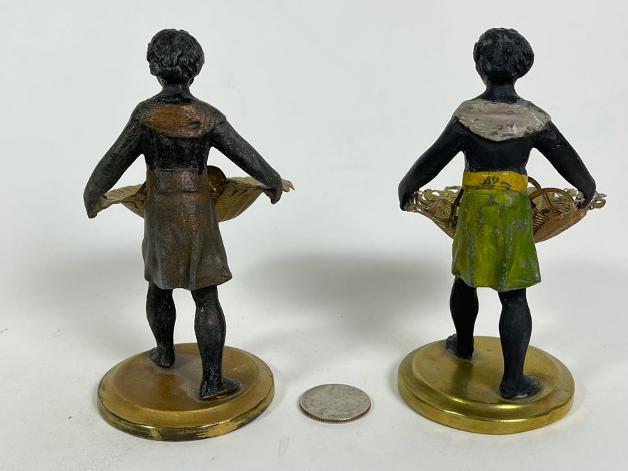 Pair Of Vintage Metal Figurines Holding Trays 4.5H [Photo 7]