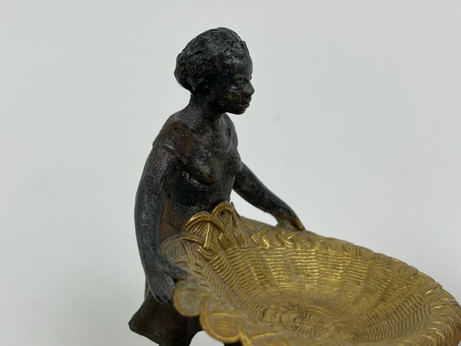 Pair Of Vintage Metal Figurines Holding Trays 4.5H [Photo 5]