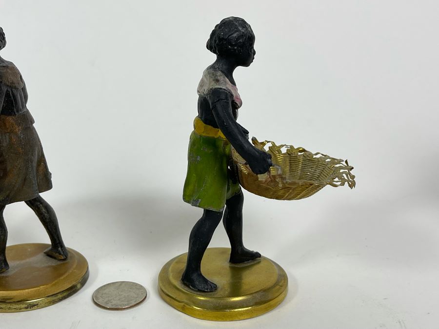 Pair Of Vintage Metal Figurines Holding Trays 4.5H [Photo 9]