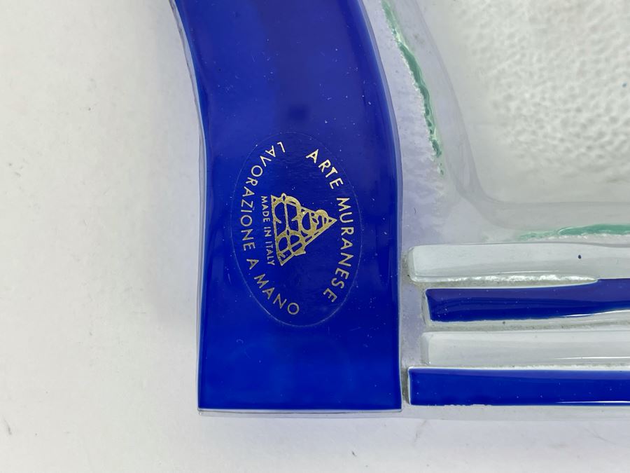 Signed Murano Glass Tray Trinket Dish With Pair Of Sterling Silver Adornments 9.5 X 6 [Photo 3]