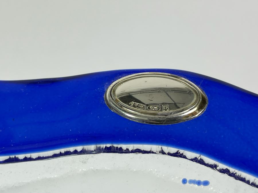 Signed Murano Glass Tray Trinket Dish With Pair Of Sterling Silver Adornments 9.5 X 6 [Photo 6]
