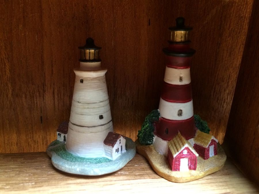 Huge Collection of Miniature Castles and Lighthouses plus Teak Display Case [Photo 24]