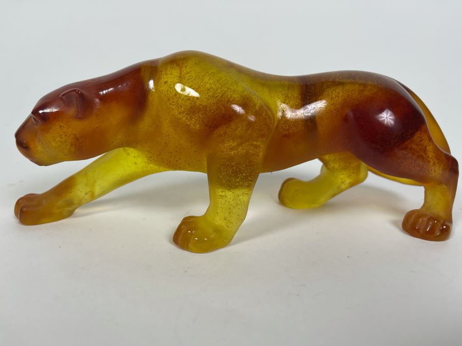 Signed Daum France Orange Amber Crystal Panther 8.5L X 2.5W X 3H Retails $1,530 [Photo 7]