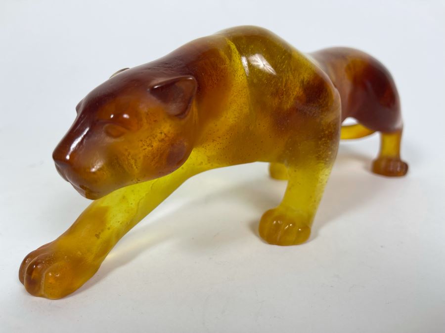 Signed Daum France Orange Amber Crystal Panther 8.5L X 2.5W X 3H Retails $1,530 [Photo 6]